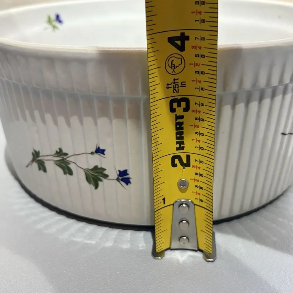 Cordon Bleu BIA 2 Quart Soufflé Dish Casserole Dish Cornflowers Floral Ribbed